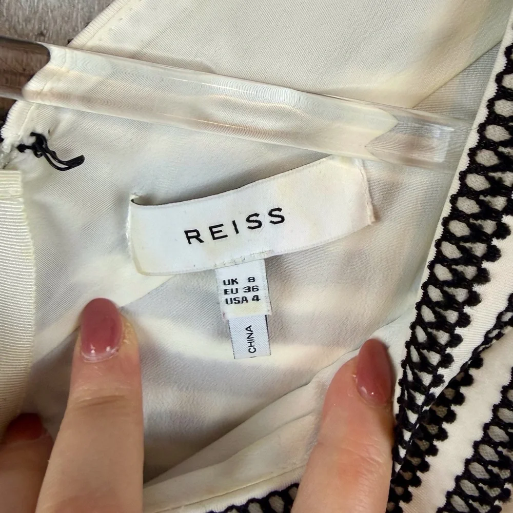 REISS Beverly Fit & Flare Dress in Black and White Size 4.